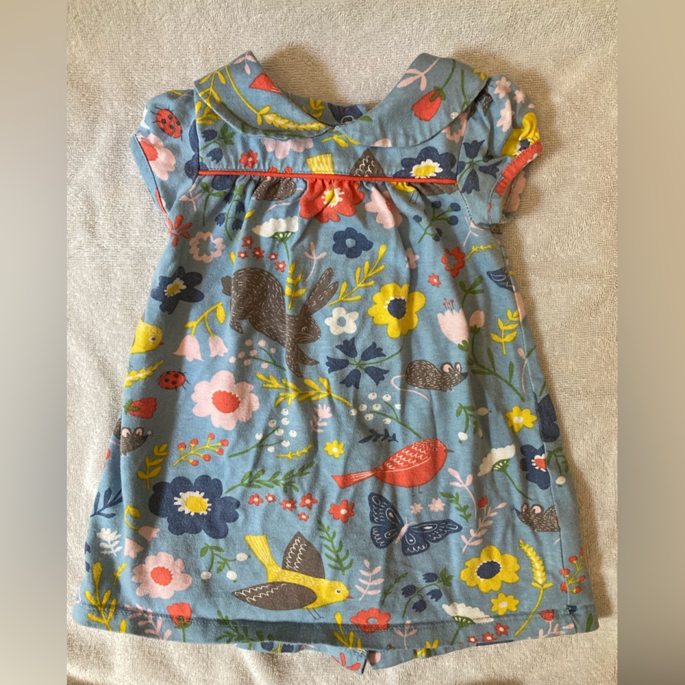 Baby Boden Floral Bunny Print Blue Kids Dress